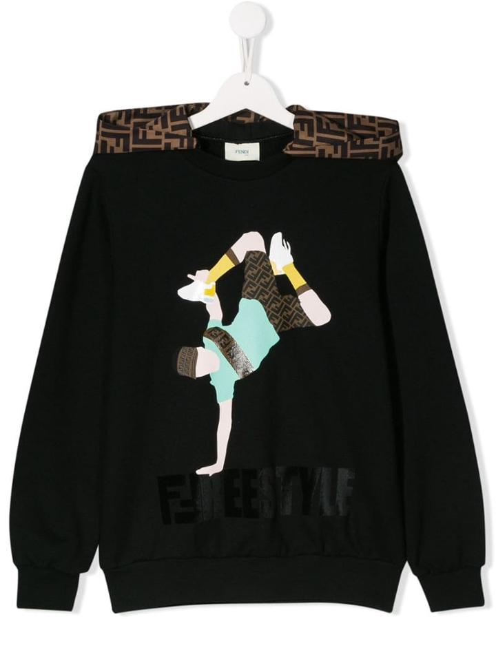 Fendi Kids Teen Dancer Print Hoodie - Black