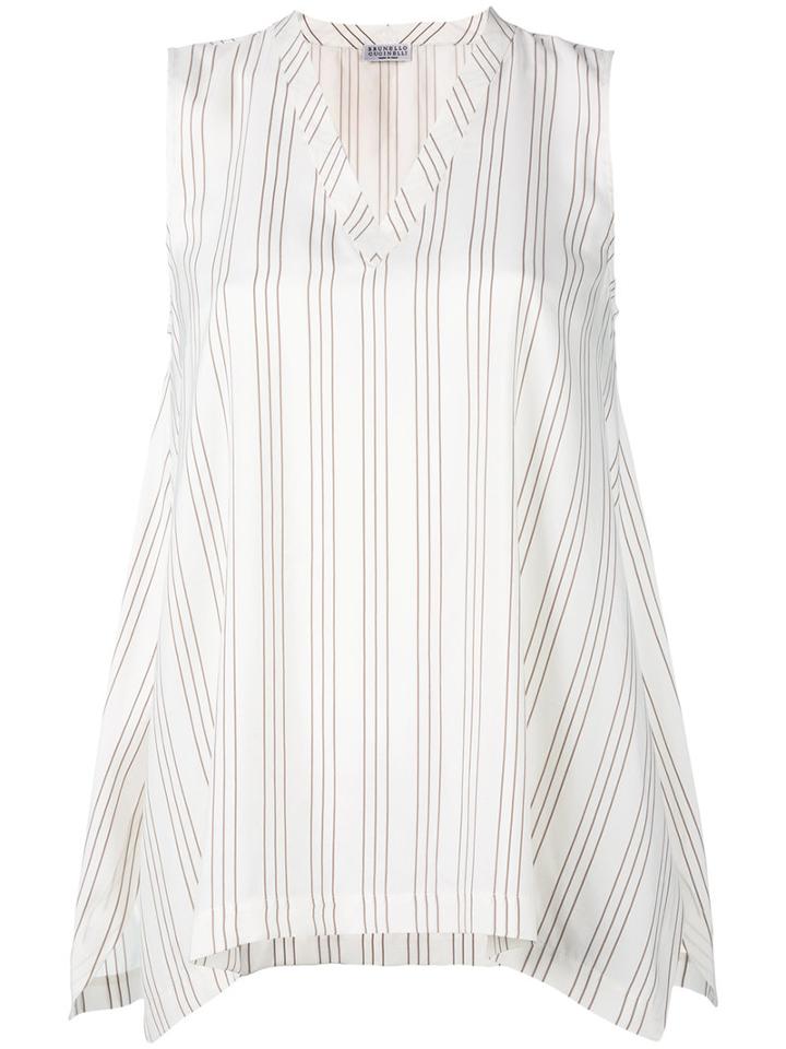 Brunello Cucinelli Striped Tank Top, Women's, Size: Medium, White, Silk