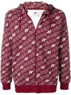 Adidas Logo Print Zipped Hoodie - Red