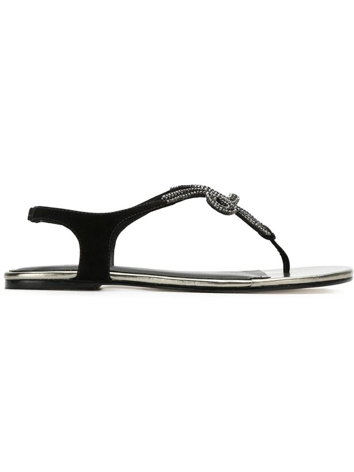 Mara Mac Embellished Flat Sandals - Black
