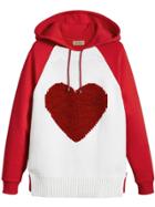 Burberry Heart Intarsia Cotton Blend Hoodie - Red