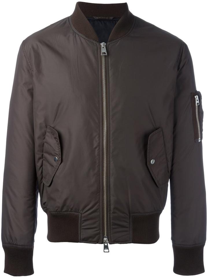 Ami Alexandre Mattiussi Zipped Bomber Jacket, Men's, Size: Small, Brown, Polyamide
