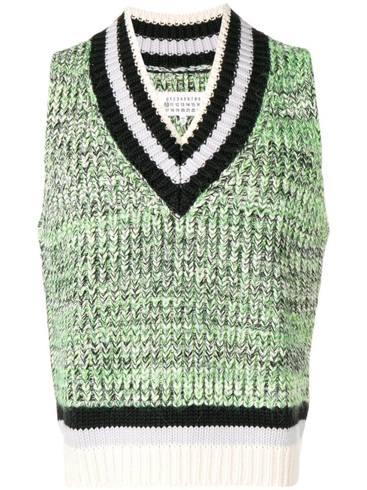Maison Margiela Stripe Detail Sleeveless Sweater - Green
