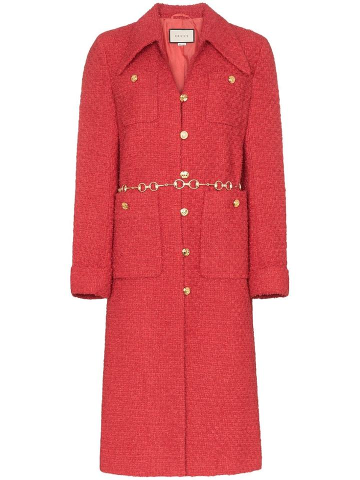 Gucci Horsebit Belt Tweed Coat - Red
