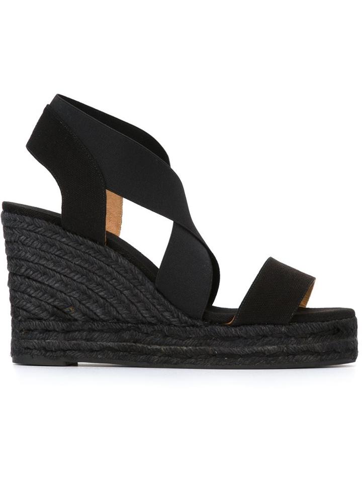 Castañer Bernard Wedge Sandals, Women's, Size: 35, Black, Leather/cotton/rubber