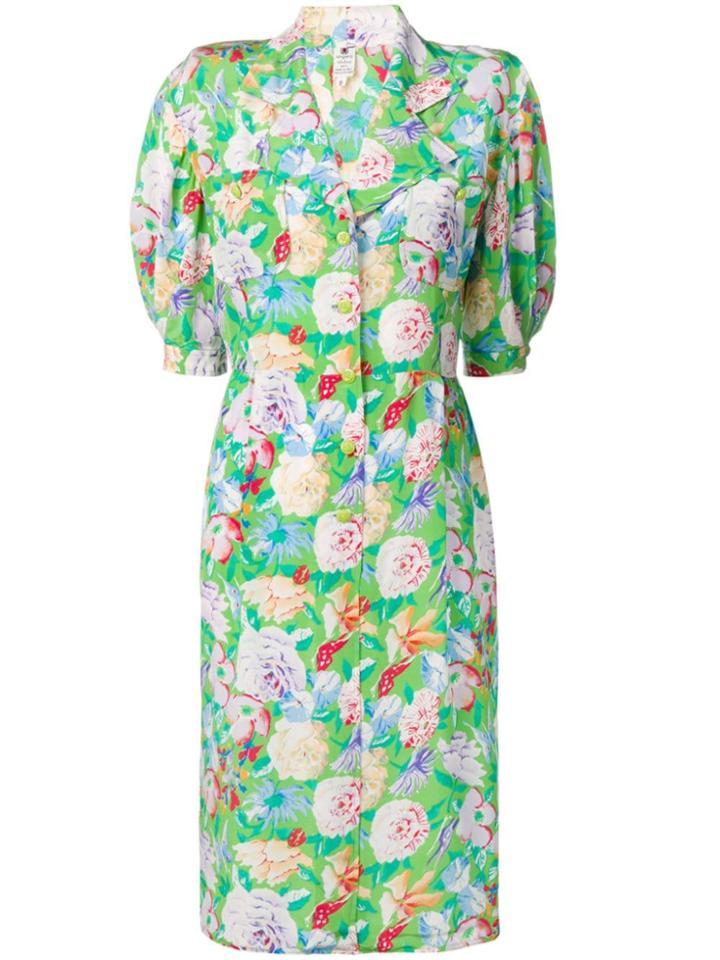 Emanuel Ungaro Pre-owned Floral Print Midi Dress - Green