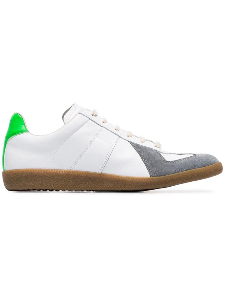 Maison Margiela White And Green Replica Leather Low Top Sneakers