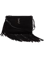 Saint Laurent Monogram Shoulder Bag, Women's, Black, Suede/other Fibres/metal Other