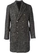 Hevo Herringbone Pattern Double-breasted Coat, Men's, Size: 54, Black, Cotton/linen/flax/polyamide/alpaca