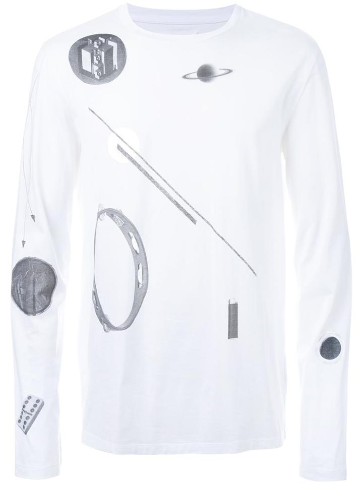 Maison Margiela Printed Long Sleeve T-shirt, Men's, Size: 52, White, Cotton