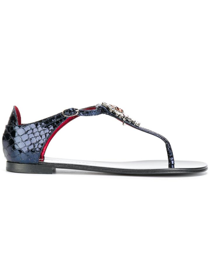 Giuseppe Zanotti Design Iole Metallic Brooch Sandals - Blue