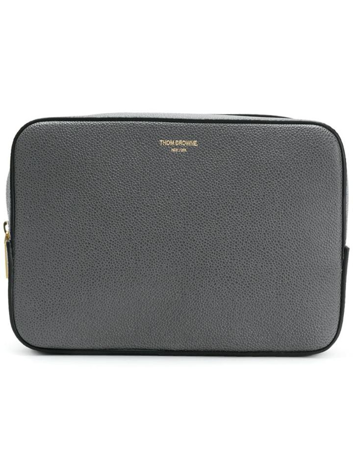 Thom Browne Seamed Panel Pebble Grain Leather Wash Bag - Grey