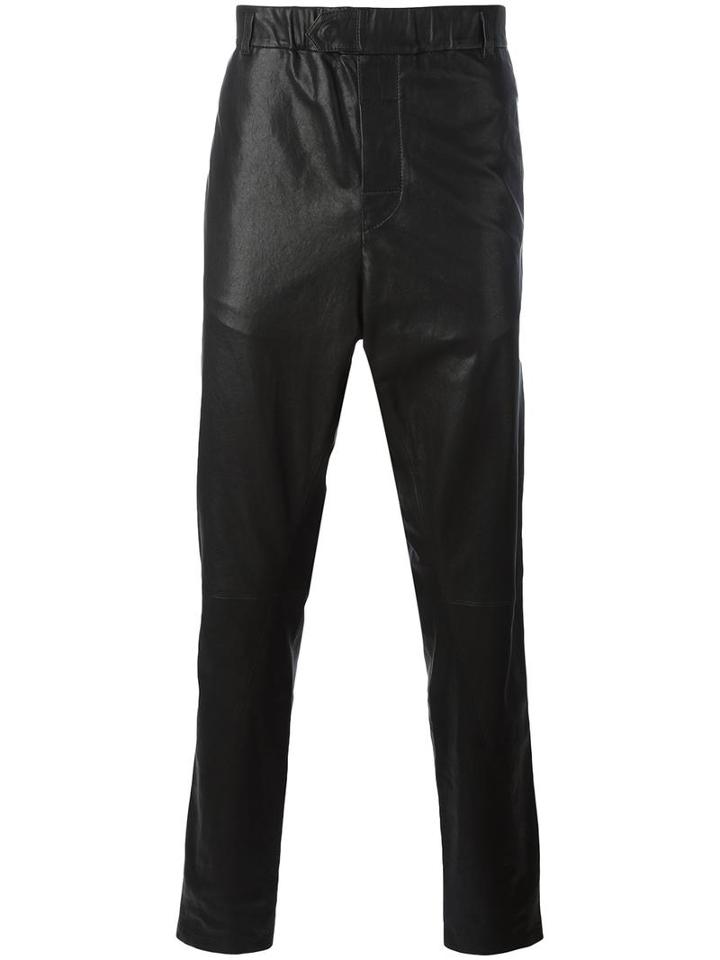 Ann Demeulemeester Grise Leather Tapered Trousers, Men's, Size: Medium, Black, Leather/cotton