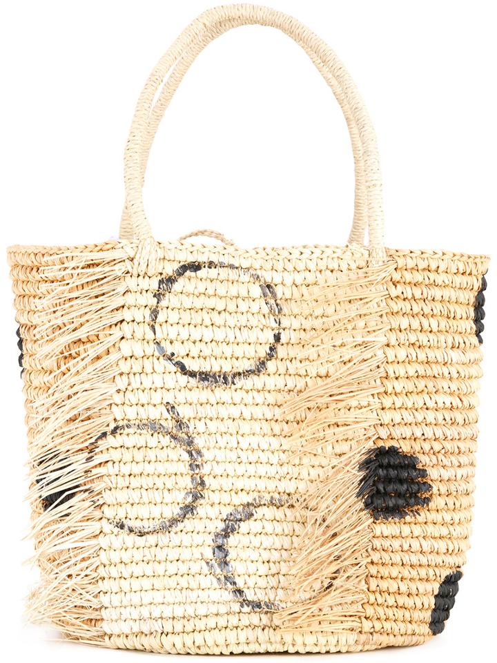 Sensi Studio Polka Dots Tote Bag, Women's, Brown, Straw