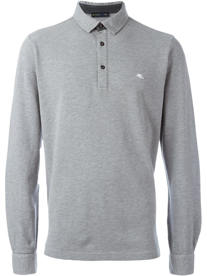 Etro Longsleeved Polo Shirt, Men's, Size: Xxl, Grey, Cotton