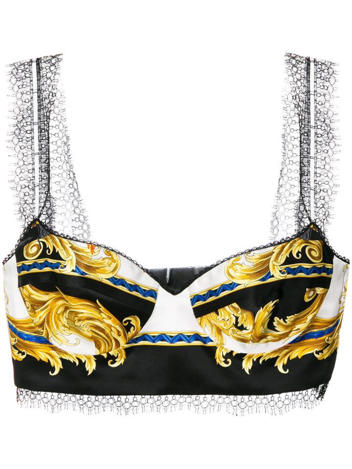 Versace Baroque Lace Trim Bralet - Black