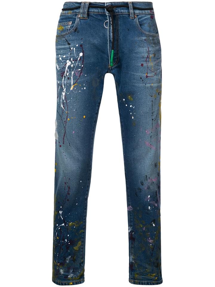 Off-white Splatter Print Stonewashed Jeans - Blue