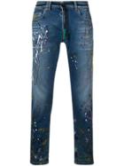 Off-white Splatter Print Stonewashed Jeans - Blue