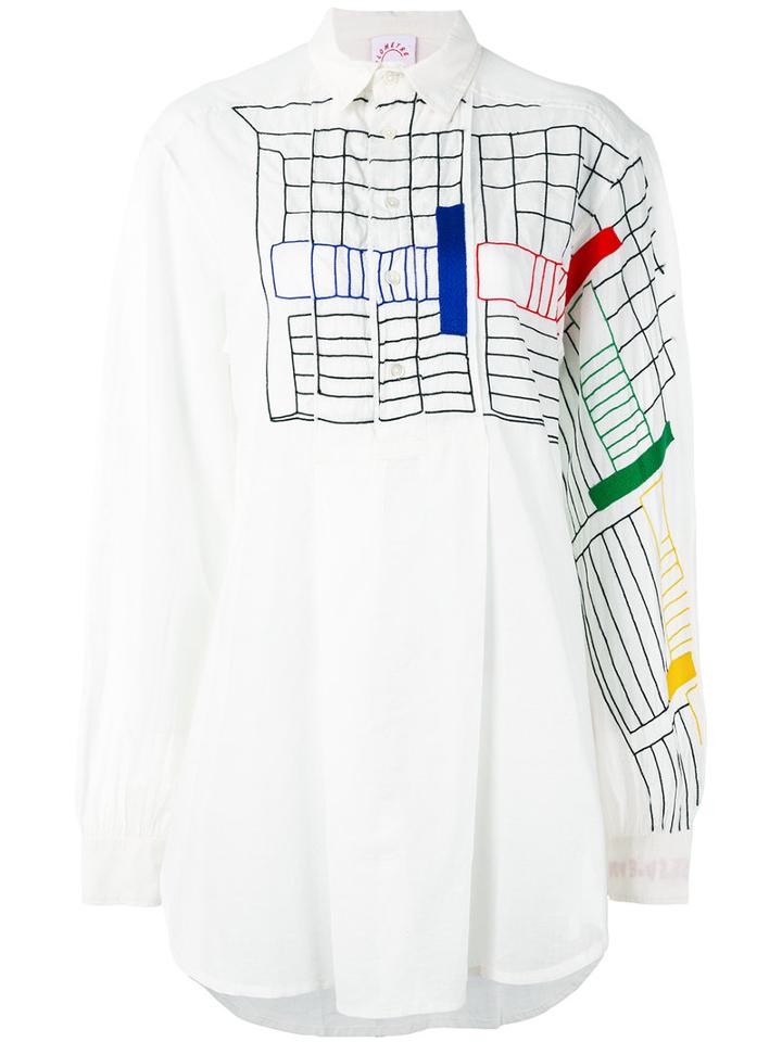 Kilometre - Oversized Patterned Shirt - Women - Cotton - L, White, Cotton