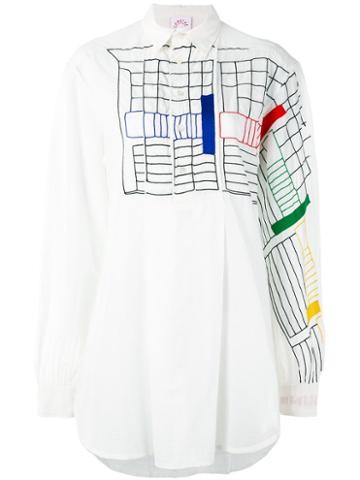 Kilometre - Oversized Patterned Shirt - Women - Cotton - L, White, Cotton