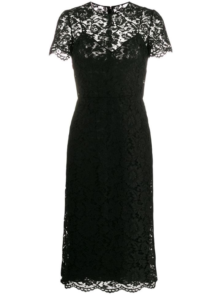 Valentino Floral Lace Midi Dress - Black