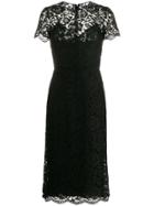 Valentino Floral Lace Midi Dress - Black
