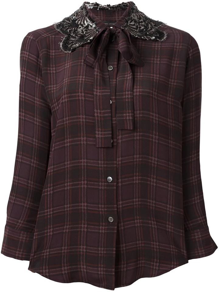 Marc Jacobs Embellished Collar Check Shirt, Women's, Size: 10, Pink/purple, Silk