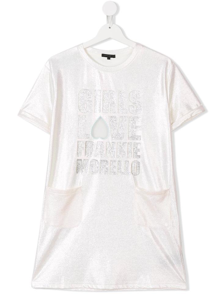 Frankie Morello Kids Teen Shimmery Slogan Dress - Metallic