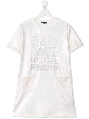 Frankie Morello Kids Teen Shimmery Slogan Dress - Metallic