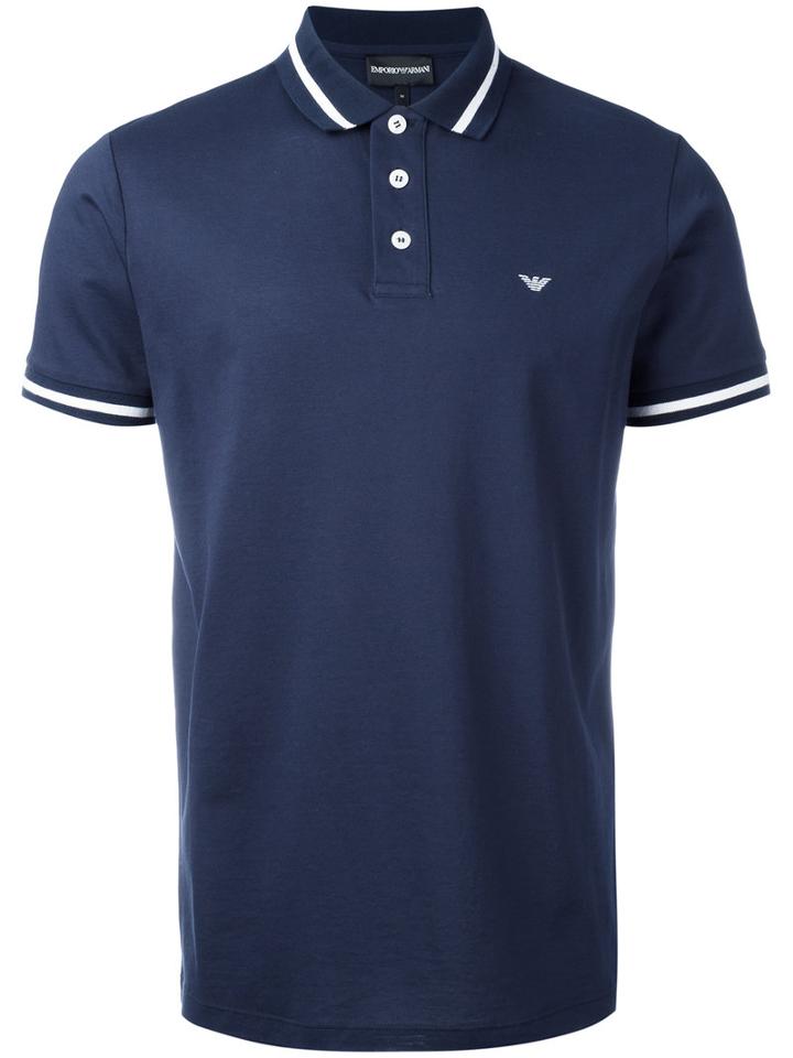 Emporio Armani Striped Trim Polo Shirt, Men's, Size: Xl, Blue, Cotton