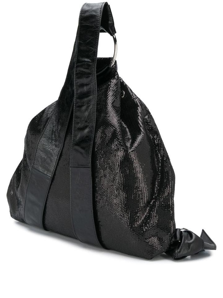 Patrizia Pepe Sequin Drawstring Backpack - Black