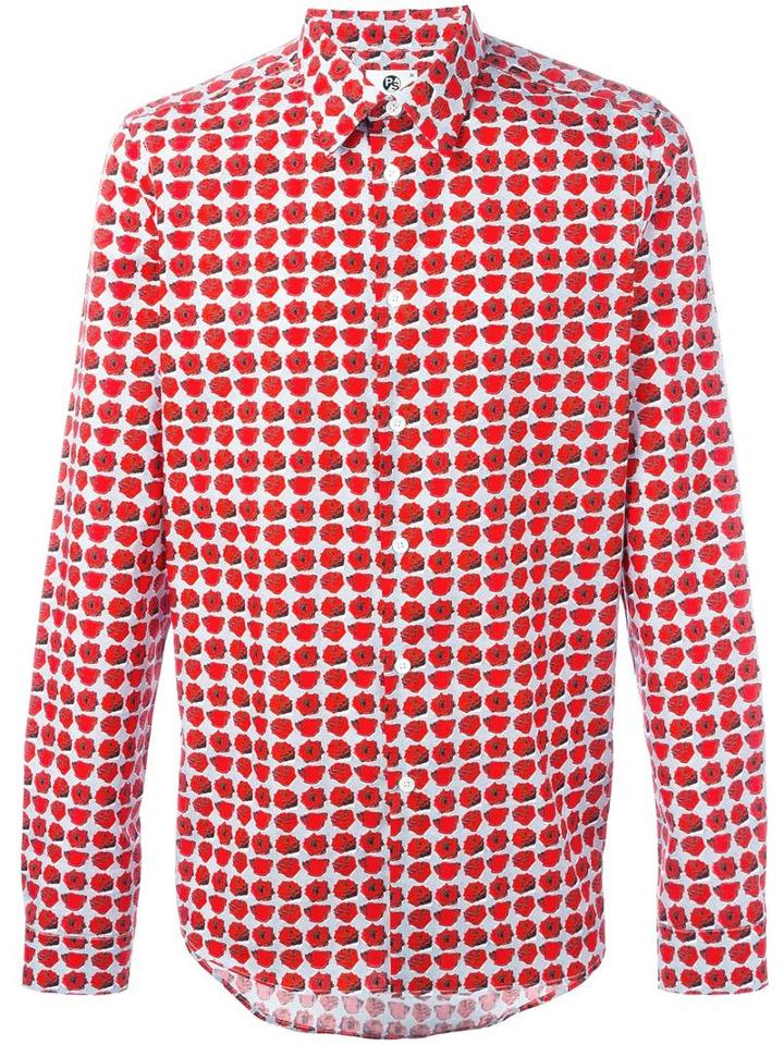 Ps By Paul Smith Rose Print Shirt, Men's, Size: Large, Grey, Cotton