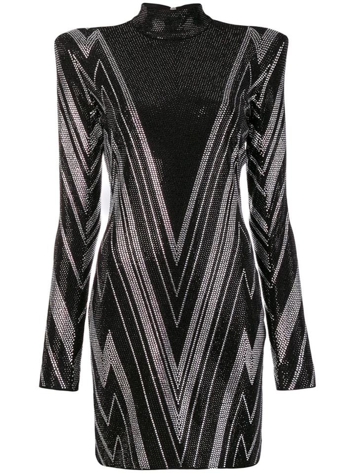 Balmain Embellished Long-sleeve Dress - Black