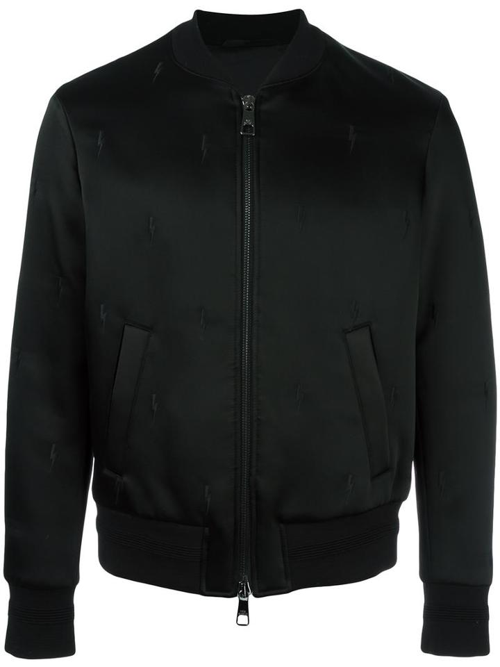 Neil Barrett Lightning Bolt Bomber Jacket, Men's, Size: Small, Black, Polyamide/acetate/viscose/polyester
