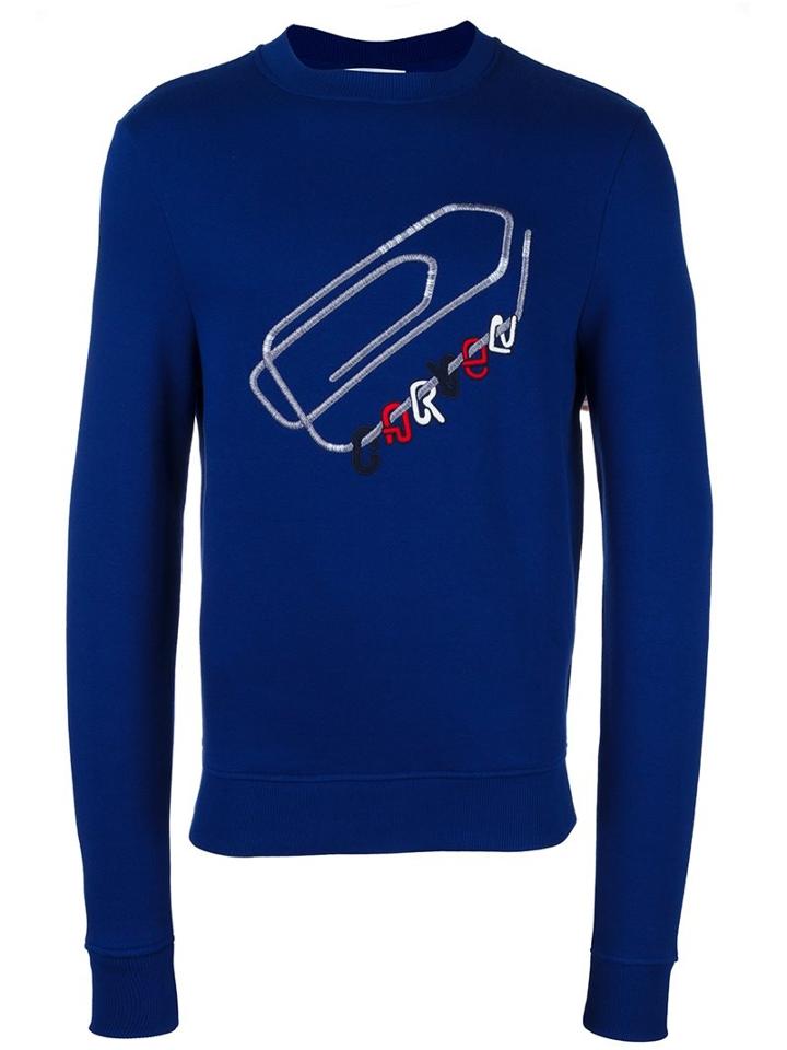 Carven Embroidered Paper Clip Sweatshirt, Men's, Size: Medium, Blue, Cotton/modal