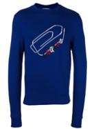 Carven Embroidered Paper Clip Sweatshirt, Men's, Size: Medium, Blue, Cotton/modal