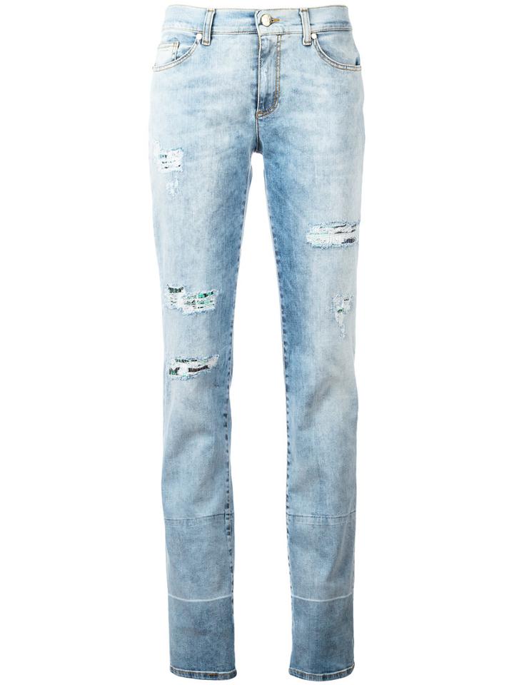 Versace Jeans Distressed Slim-fit Jeans, Women's, Size: 31, Blue, Cotton/spandex/elastane