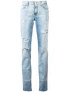 Versace Jeans Distressed Slim-fit Jeans, Women's, Size: 31, Blue, Cotton/spandex/elastane