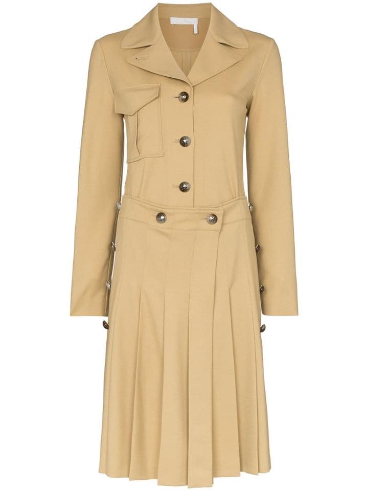 Chloé Pleated Shirt Dress - Neutrals