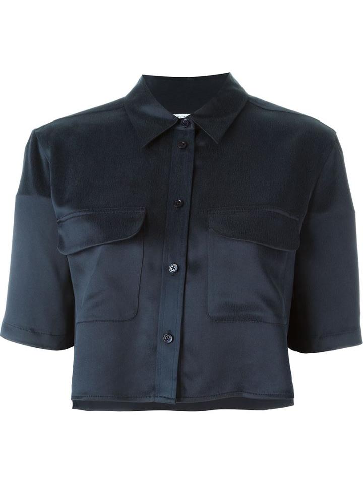 Equipment Half Sleeve Cropped Shirt, Women's, Size: Small, Blue, Silk