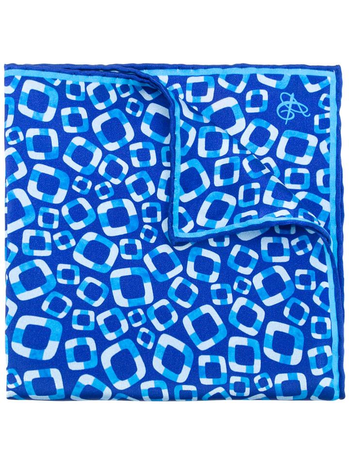 Canali Geometric Pattern Pocket Square, Men's, Blue, Silk