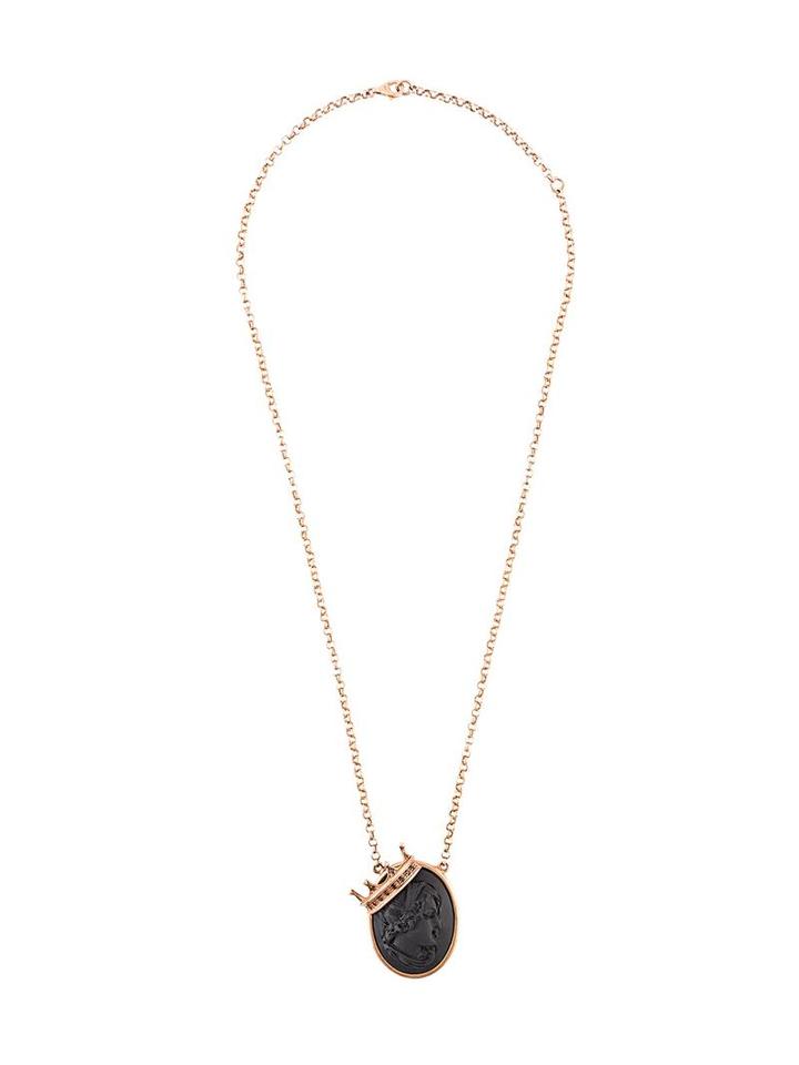 Amedeo Embossed Face Necklace, Women's, Metallic
