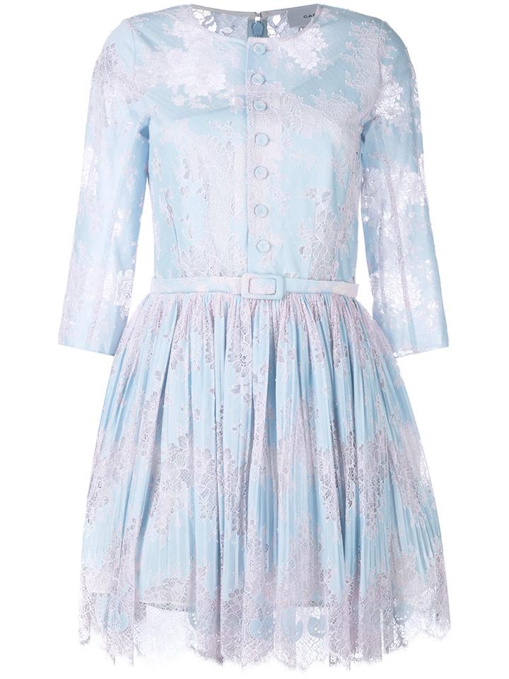Carven Lace Trim Pleated Dress, Women's, Size: 38, Blue, Silk/cotton/nylon/silk