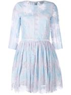 Carven Lace Trim Pleated Dress, Women's, Size: 38, Blue, Silk/cotton/nylon/silk