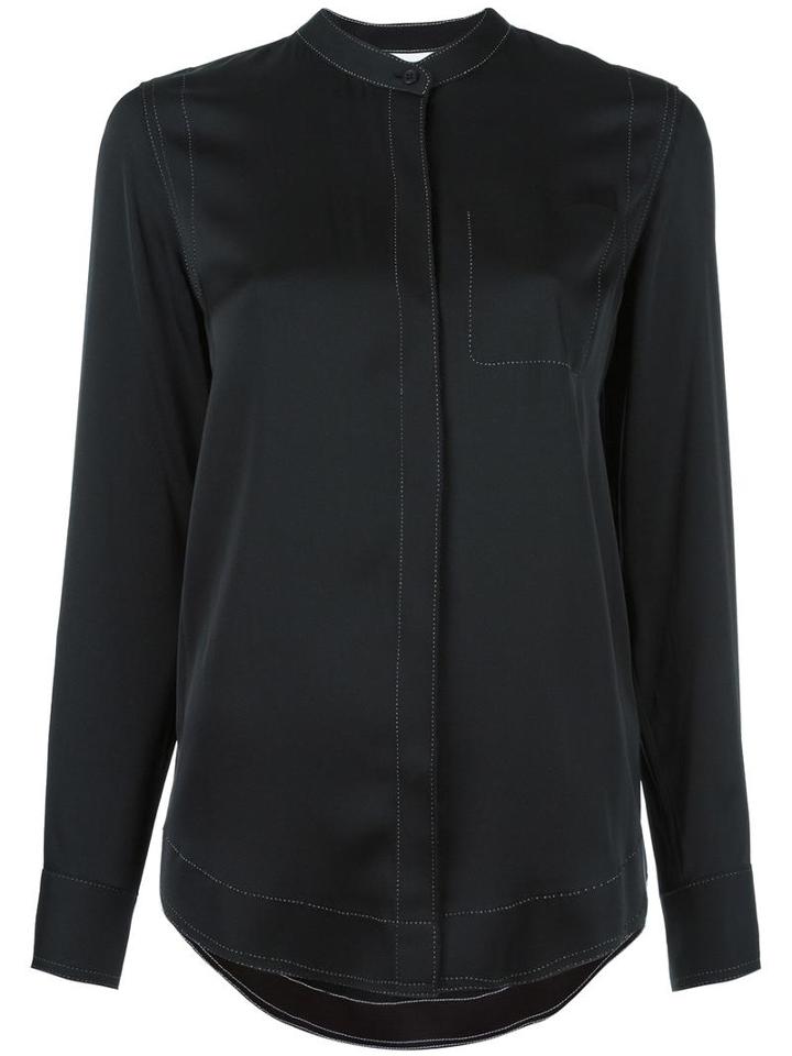 Dkny Contrast Stitch Trim Blouse, Women's, Size: Medium, Black, Silk/spandex/elastane/modal