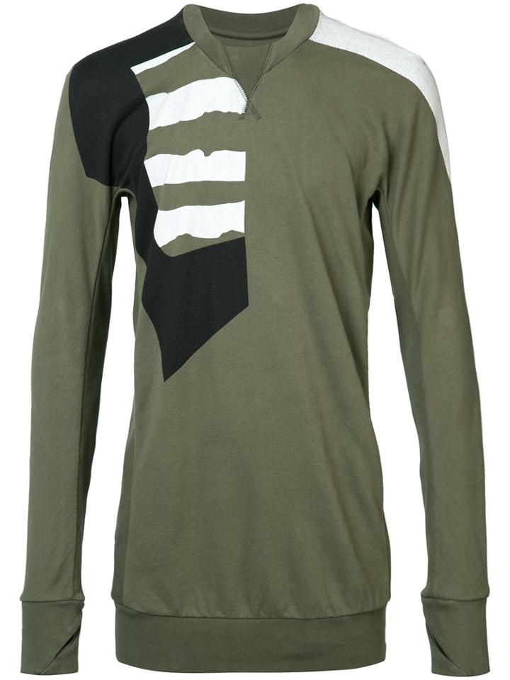 11 By Boris Bidjan Saberi - Patch Paneled Long Sleeved T-shirt - Men - Cotton - M, Green, Cotton