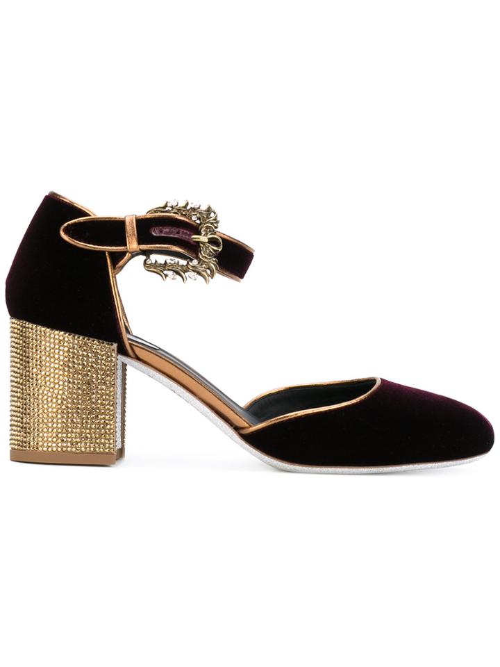 René Caovilla Buckled Velvet Pumps - Pink & Purple