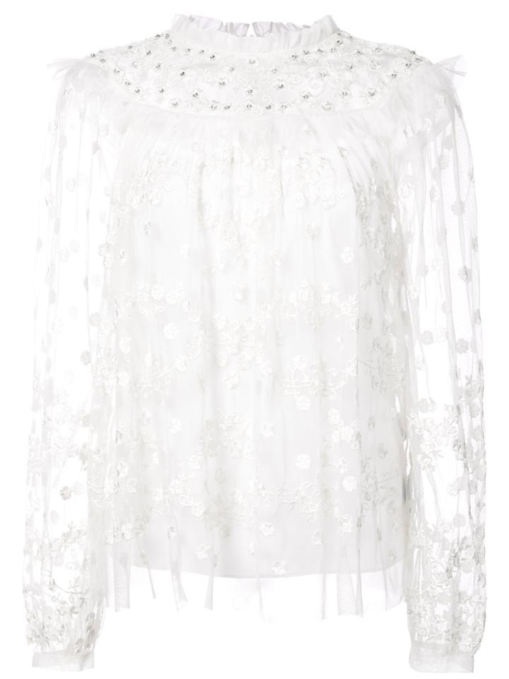 Needle & Thread Sheer Floral Embroidered Blouse - White
