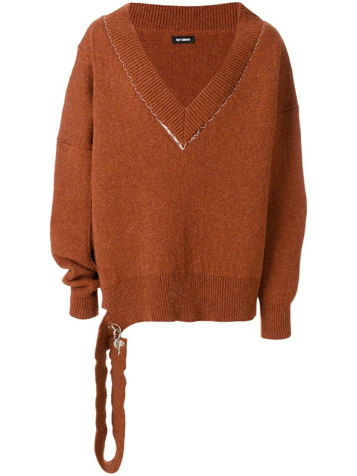 Raf Simons Oversized V-neck Jumper - Brown
