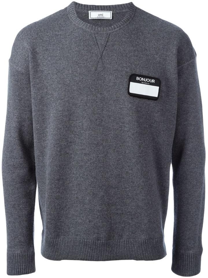 Ami Paris Name Tag Patch Jumper - Grey